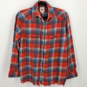 Billabong Plaid Raw Hem Flannel